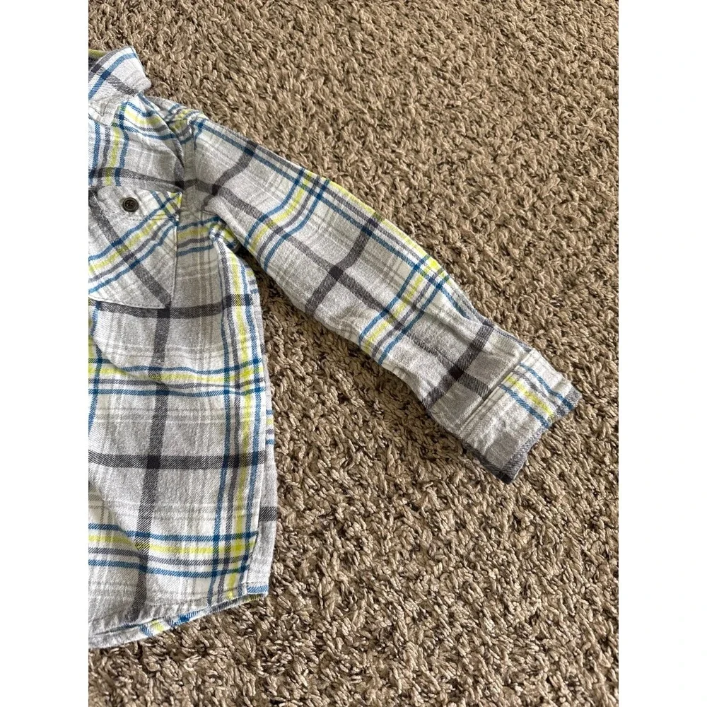 Oshkosh Boys Gray Neon Green Blue Long Sleeve‎ Flannel Size 5